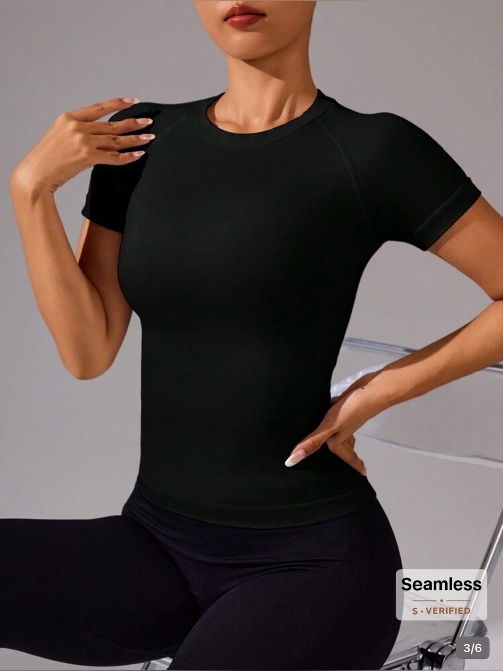 SHEIN sports casual solid color seamless short sleeve sport compression shirt